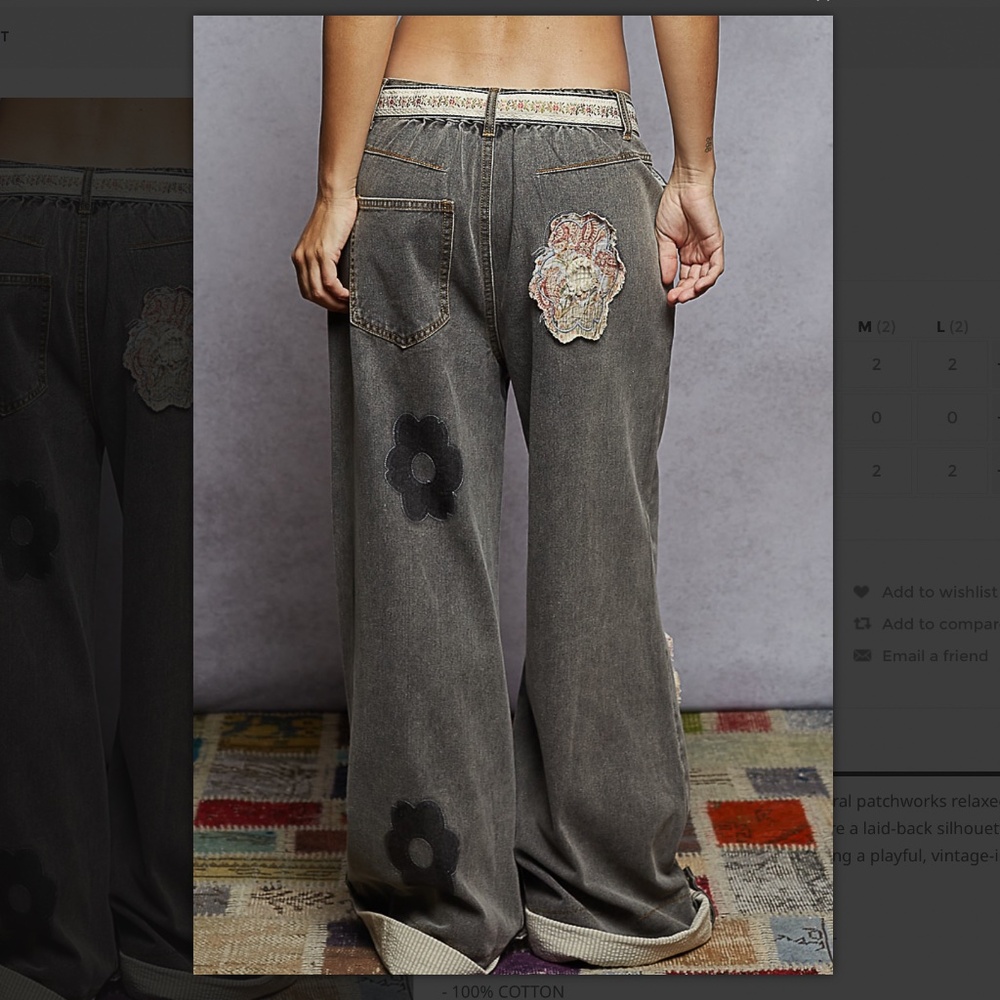 POL Women's Straight Leg Jeans in Washed Gray with Floral Patches - Picture 4 of 6